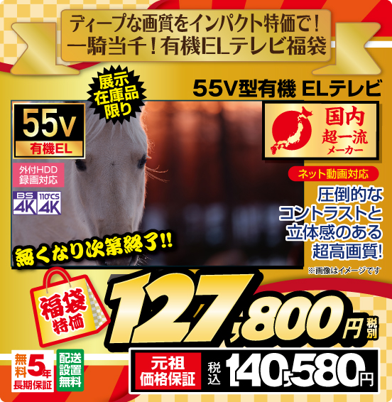 ディープな画質をインパクト特価で！ 一騎当千！ 有機ELテレビ福袋 展示在庫品限り 55V型有機ELテレビ 国内一流メーカー