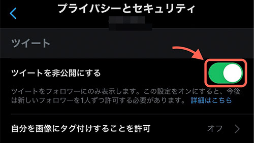 「ツイートを非公開にする」のチェックを入れましょう