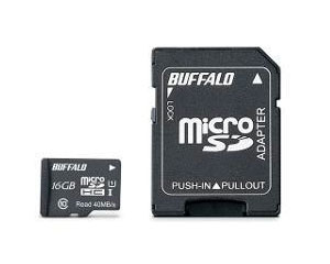 【BUFFALO】microSDHCカード UHS-I Class1対応 アダプター付 16GB｜RMSD-016GU1SA　JAN：4981254030622