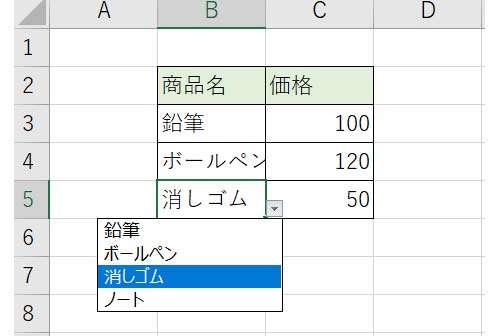 プルダウンメニューから商品名を選択すると、価格の欄に価格が自動で反映