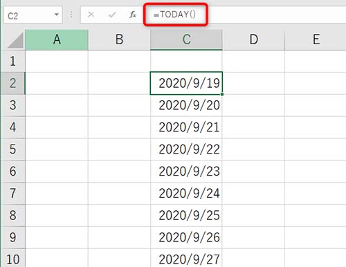 基準とするセルに「＝Today()」と入力