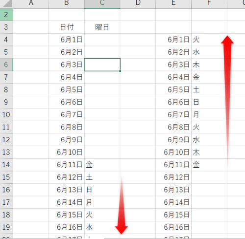 これだけで、表に曜日を追加することができます