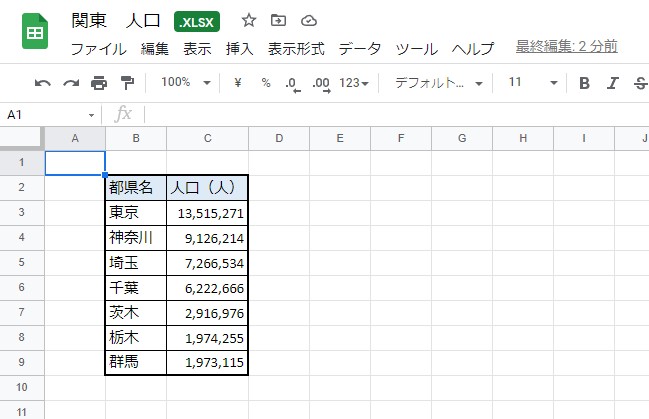 エクセルファイルをスプレッドシートに読み込む