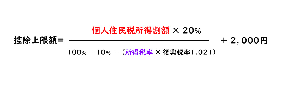 ふるさと納税の控除上限額をもとめる計算式の画像