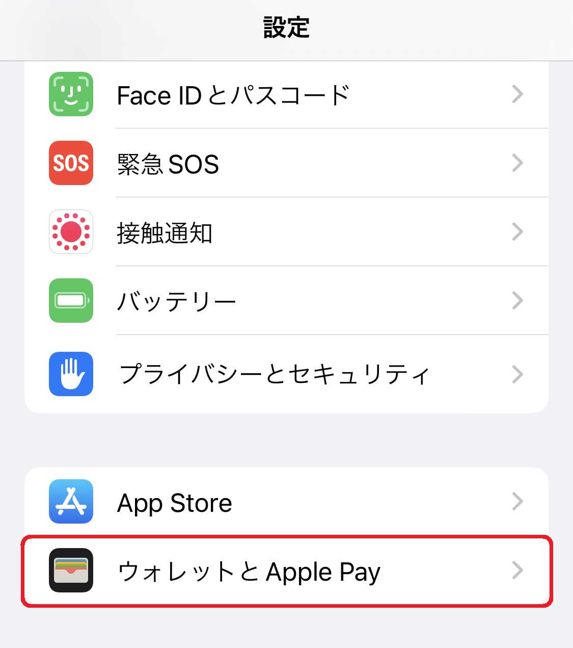 「設定」アプリを起動し、「ウォレットとApple Pay」をタップ