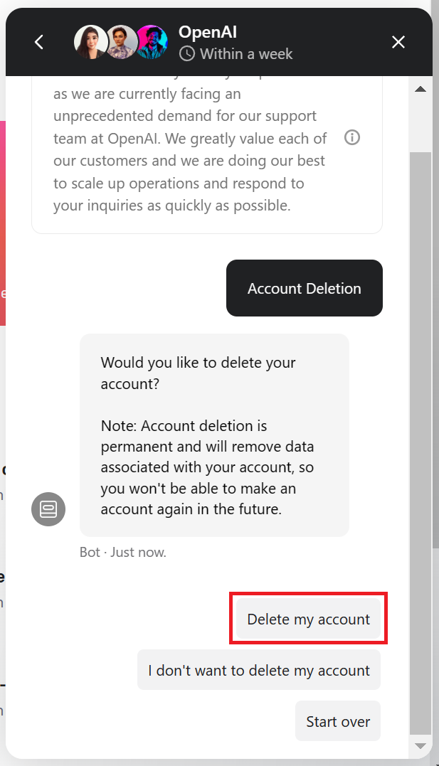 問題なければ「Delete my account」をクリック