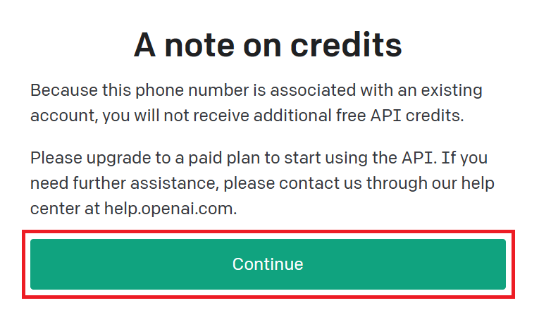 ”A note on credits（クレジットに関する注意事項）”の画面に進むので、「Continue」をクリック