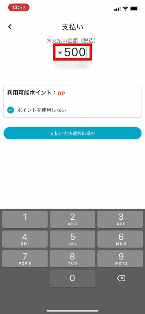 QRコードを読み込み、支払い画面に進んだら支払い金額を入力