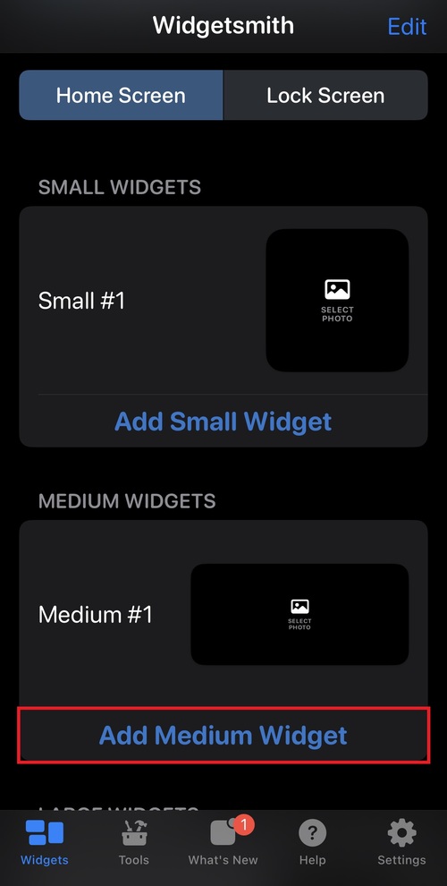 1.「Widgetsmith」アプリのトップ画面