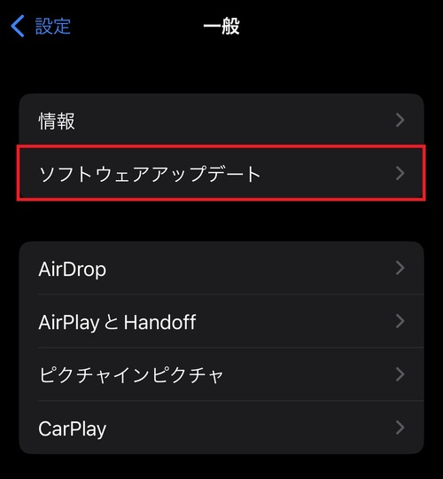 「ソフトウェアアップデート」をタップ