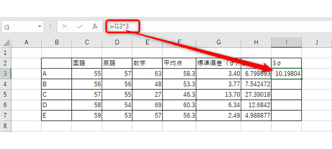 「＝σが入力されたセル*3」