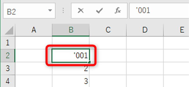 「‘001」とセルに入力