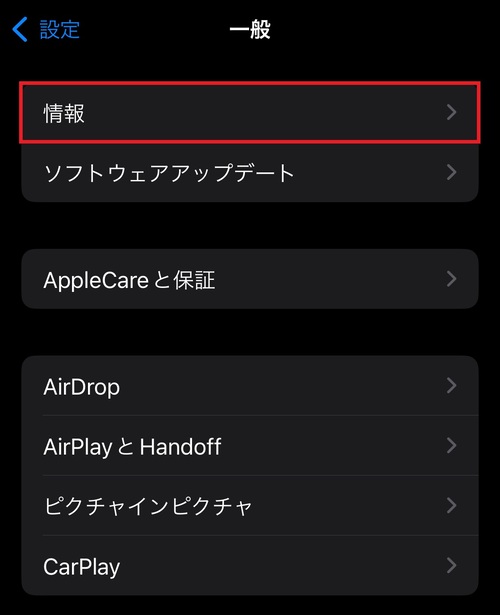 「情報」をタップします。