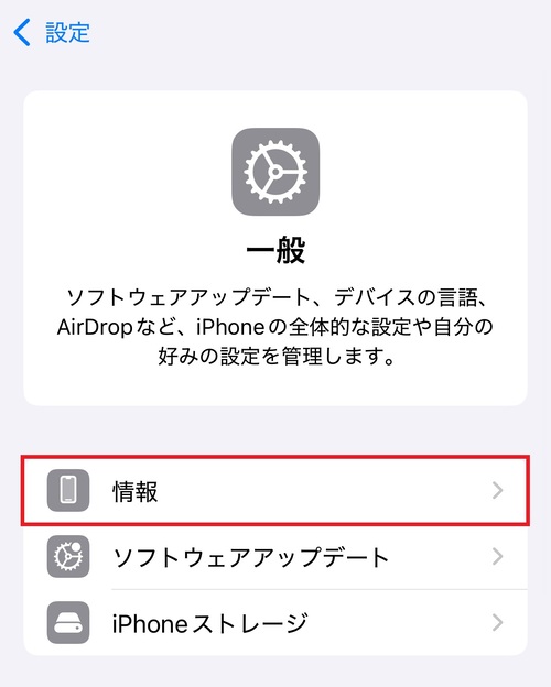 2.「情報」をタップする。
