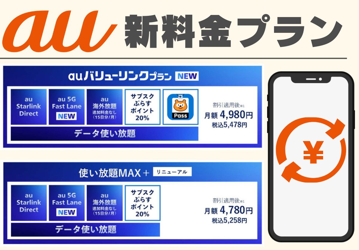 【2025年6月開始】au新料金プラン「auバリューリンクプラン」を解説!現行プランとの比較も スマホ表示