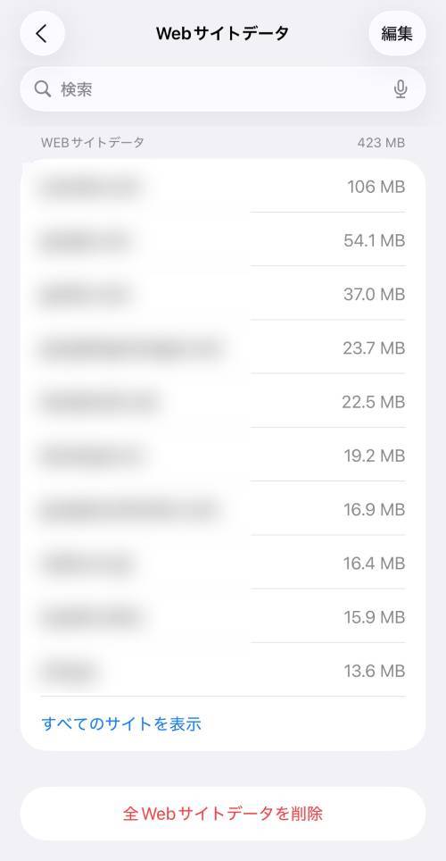 Webサイトの一覧が表示