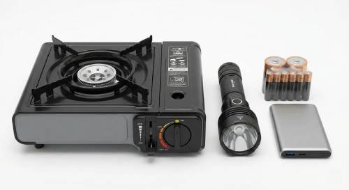 カセットコンロ・懐中電灯・乾電池・モバイルバッテリー