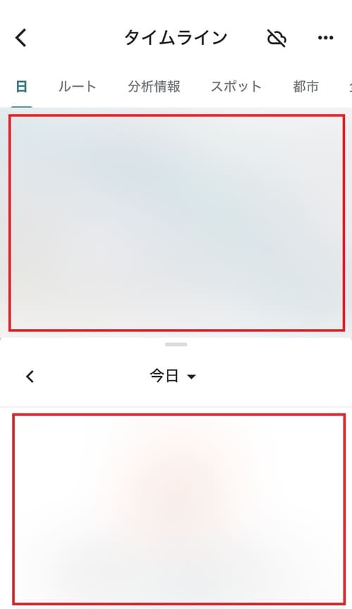 画面にタイムラインが表示され、日別の訪問履歴や移動経路を確認できます。