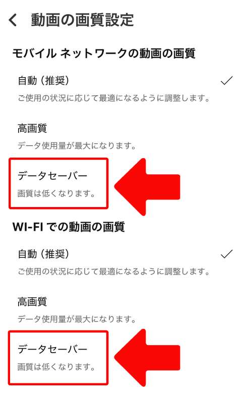 「データセーバー」をタップしてチェックを入れる