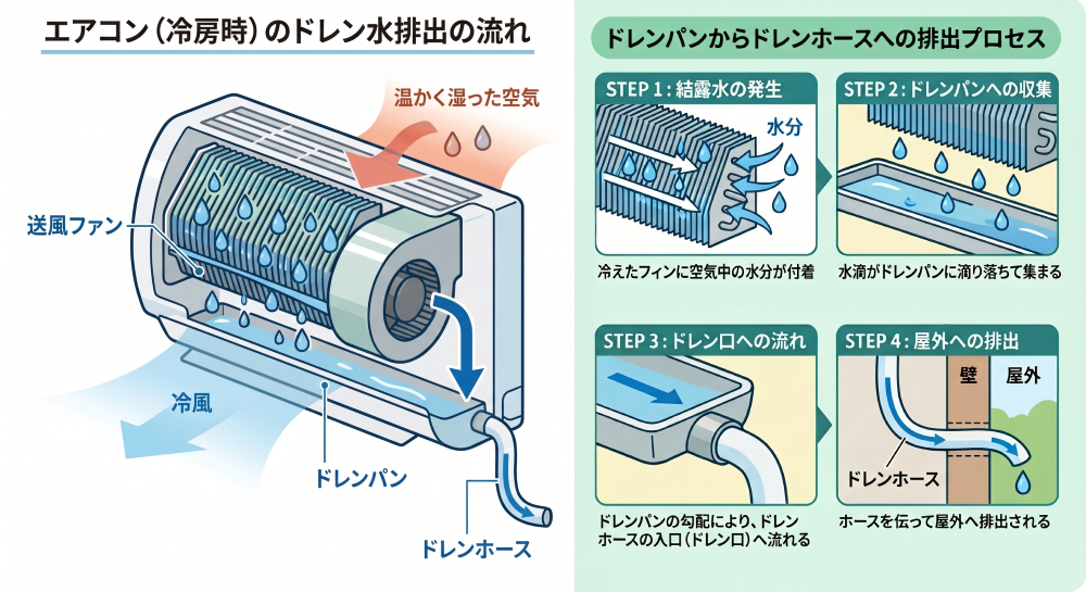 ドレンホースへ流れる仕組み