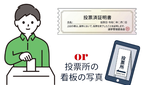 投票済証明もしくは投票所の看板写真のイメージ