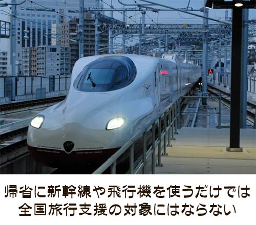 新幹線や飛行機を使うだけの旅行の場合は、全国旅行支援の対象にはならない