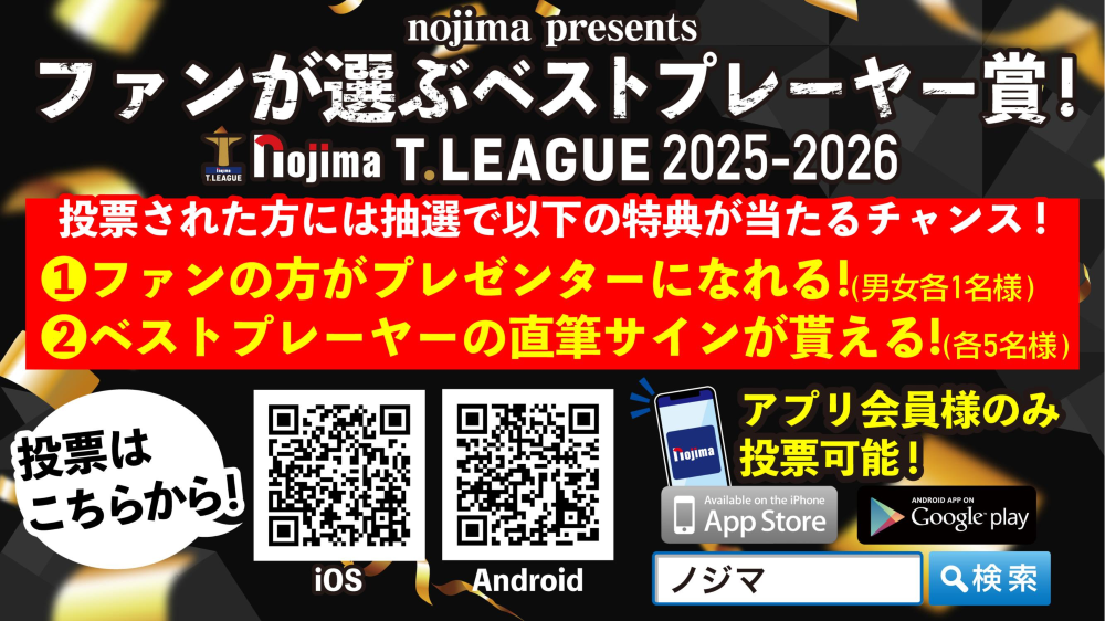 2025-2026年　Ｔリーグファンが選ぶベストプレーヤー賞TOP画